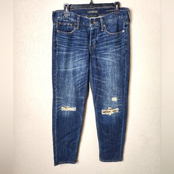 Abercrombie & Fitch Sequin Destroyed Boyfriend Straight Leg Jeans Size 26 - Picture 1 of 10